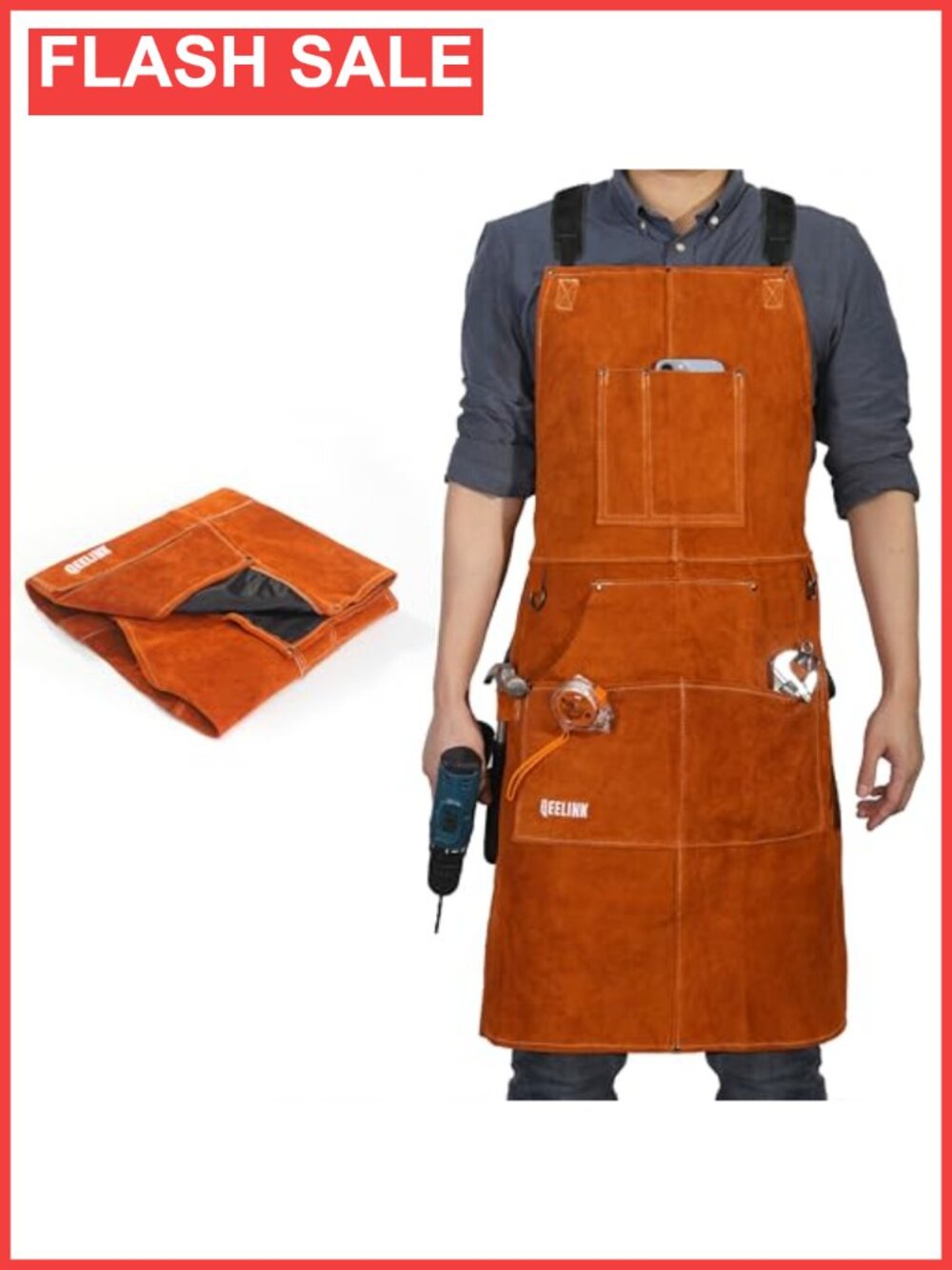 Leather Welding Apron 6 Pockets Heat Flame Resistant Blacksmith